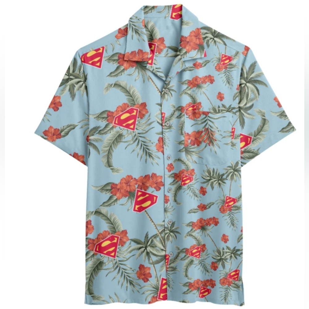 DC Comics Superman Tropical Print Men's Button Down Collard Shirt